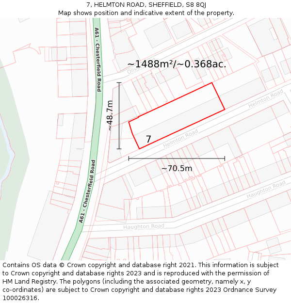7, HELMTON ROAD, SHEFFIELD, S8 8QJ: Plot and title map