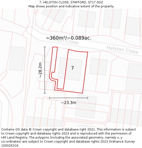 7, HELSTON CLOSE, STAFFORD, ST17 0GZ: Plot and title map