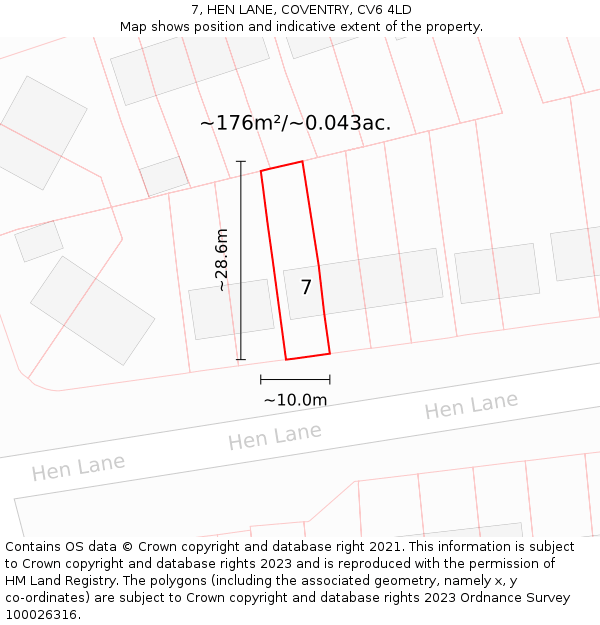 7, HEN LANE, COVENTRY, CV6 4LD: Plot and title map