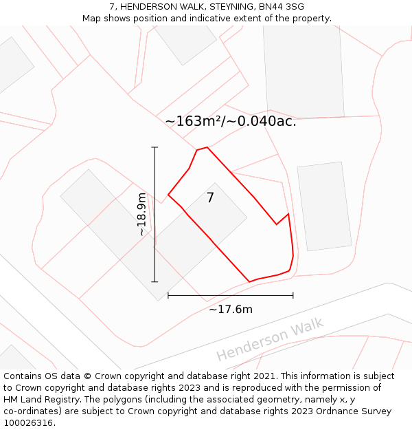 7, HENDERSON WALK, STEYNING, BN44 3SG: Plot and title map