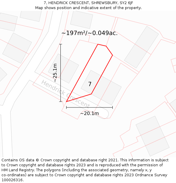 7, HENDRICK CRESCENT, SHREWSBURY, SY2 6JF: Plot and title map