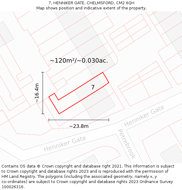 7, HENNIKER GATE, CHELMSFORD, CM2 6QH: Plot and title map