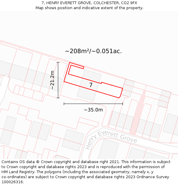 7, HENRY EVERETT GROVE, COLCHESTER, CO2 9FX: Plot and title map