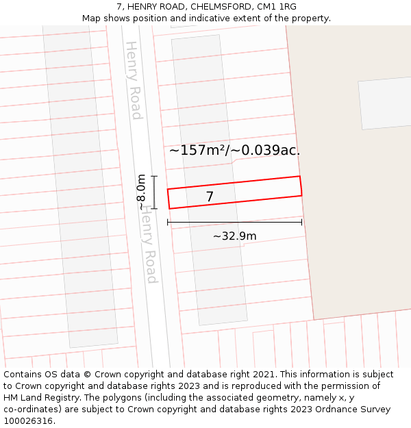 7, HENRY ROAD, CHELMSFORD, CM1 1RG: Plot and title map