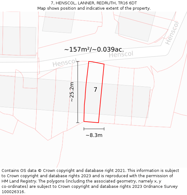 7, HENSCOL, LANNER, REDRUTH, TR16 6DT: Plot and title map