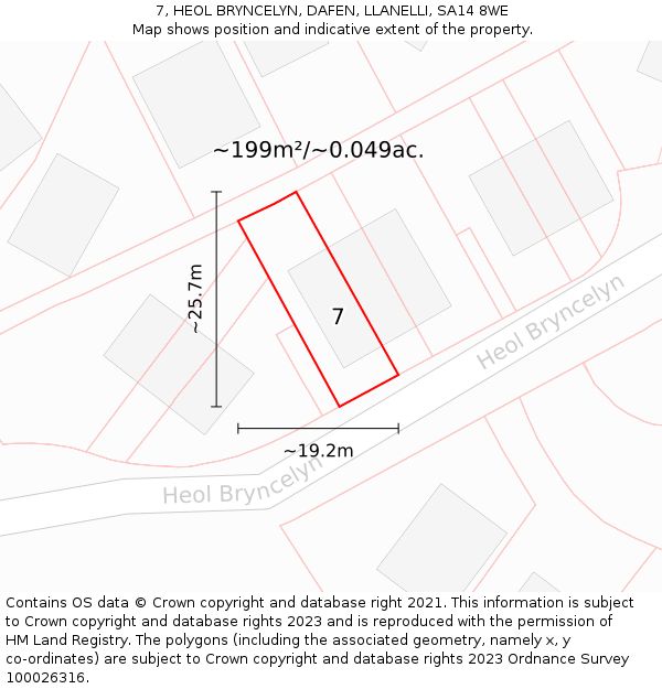 7, HEOL BRYNCELYN, DAFEN, LLANELLI, SA14 8WE: Plot and title map