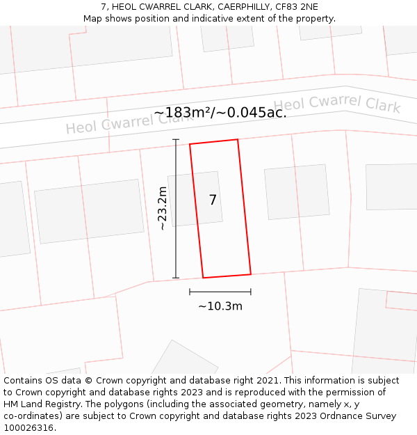 7, HEOL CWARREL CLARK, CAERPHILLY, CF83 2NE: Plot and title map