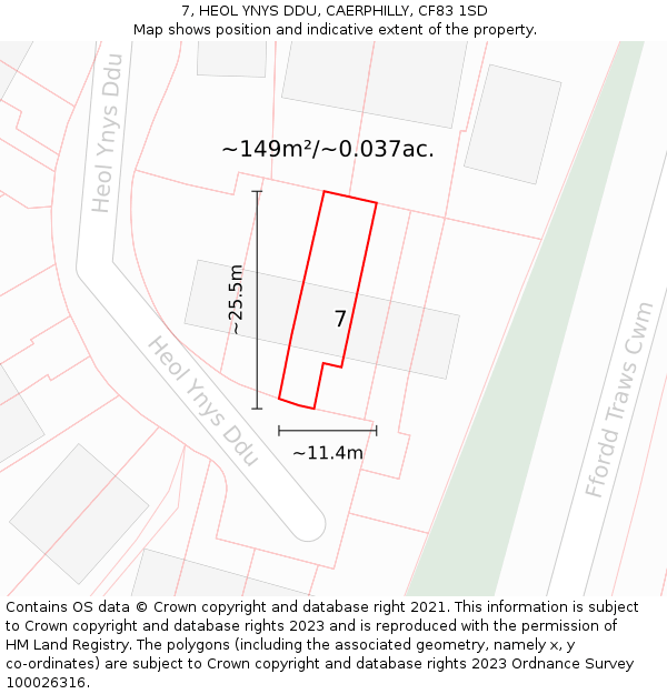7, HEOL YNYS DDU, CAERPHILLY, CF83 1SD: Plot and title map