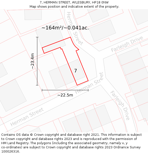 7, HERMAN STREET, AYLESBURY, HP18 0NW: Plot and title map
