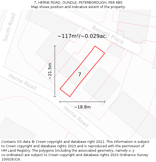 7, HERNE ROAD, OUNDLE, PETERBOROUGH, PE8 4BS: Plot and title map