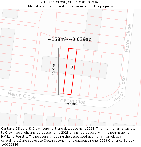 7, HERON CLOSE, GUILDFORD, GU2 9PH: Plot and title map