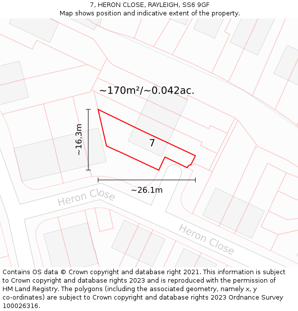 7, HERON CLOSE, RAYLEIGH, SS6 9GF: Plot and title map