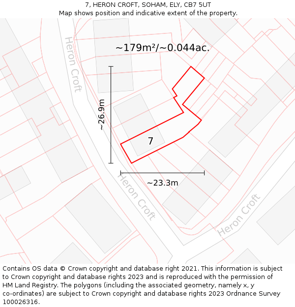 7, HERON CROFT, SOHAM, ELY, CB7 5UT: Plot and title map