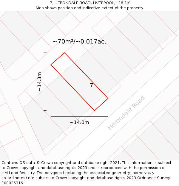 7, HERONDALE ROAD, LIVERPOOL, L18 1JY: Plot and title map