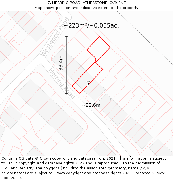 7, HERRING ROAD, ATHERSTONE, CV9 2NZ: Plot and title map