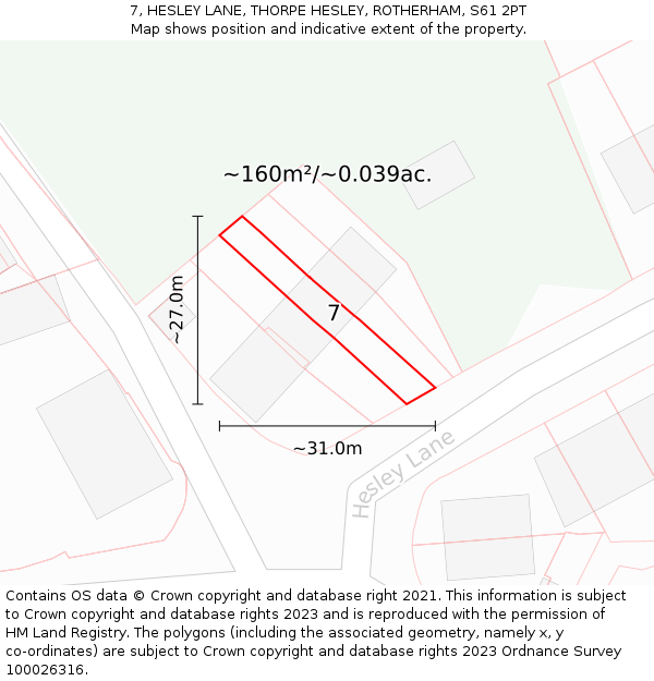 7, HESLEY LANE, THORPE HESLEY, ROTHERHAM, S61 2PT: Plot and title map
