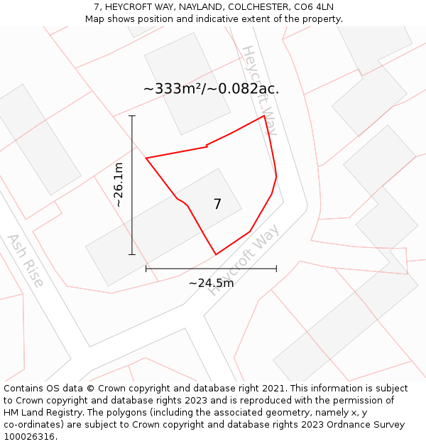 7, HEYCROFT WAY, NAYLAND, COLCHESTER, CO6 4LN: Plot and title map
