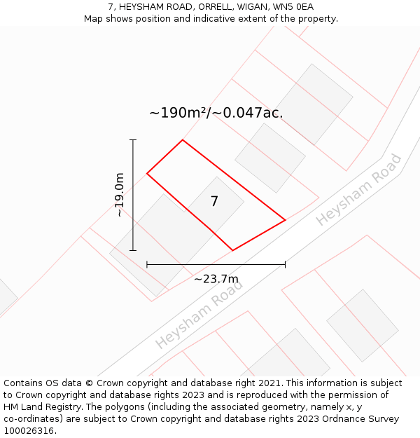 7, HEYSHAM ROAD, ORRELL, WIGAN, WN5 0EA: Plot and title map