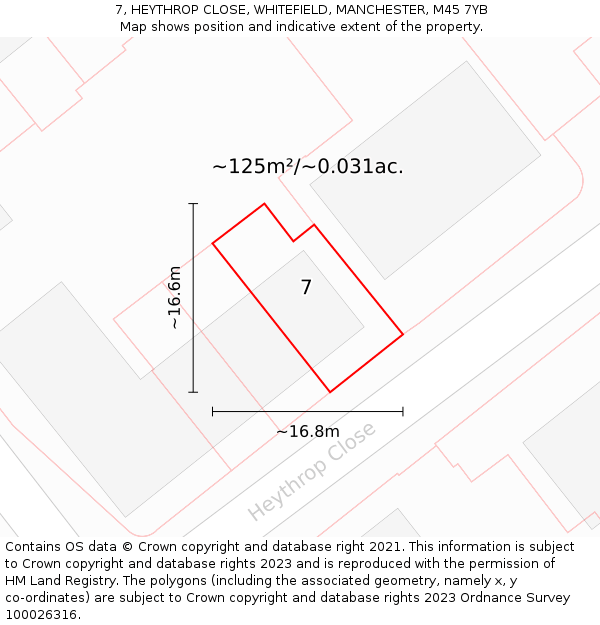 7, HEYTHROP CLOSE, WHITEFIELD, MANCHESTER, M45 7YB: Plot and title map
