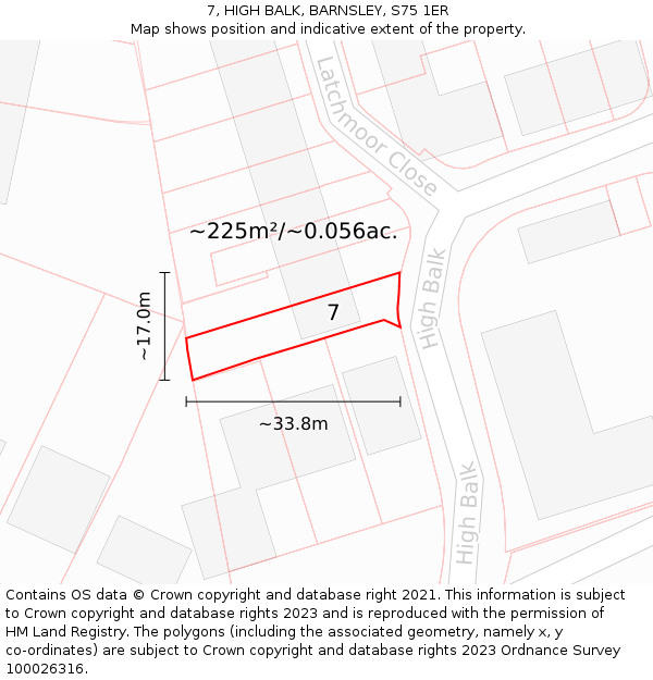 7, HIGH BALK, BARNSLEY, S75 1ER: Plot and title map