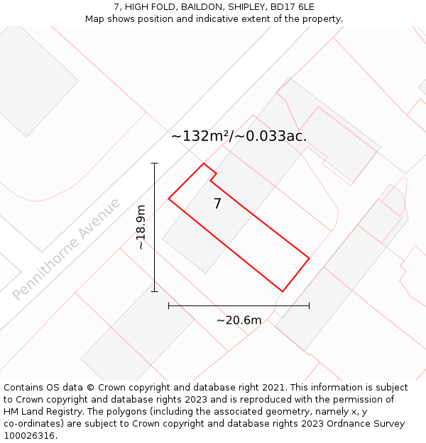 7, HIGH FOLD, BAILDON, SHIPLEY, BD17 6LE: Plot and title map