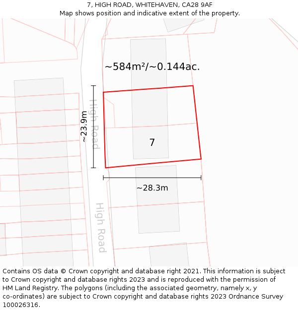 7, HIGH ROAD, WHITEHAVEN, CA28 9AF: Plot and title map