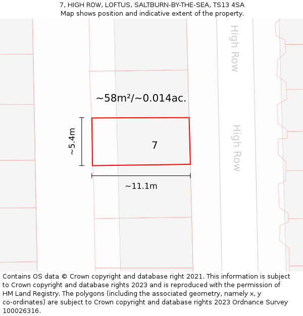 7, HIGH ROW, LOFTUS, SALTBURN-BY-THE-SEA, TS13 4SA: Plot and title map