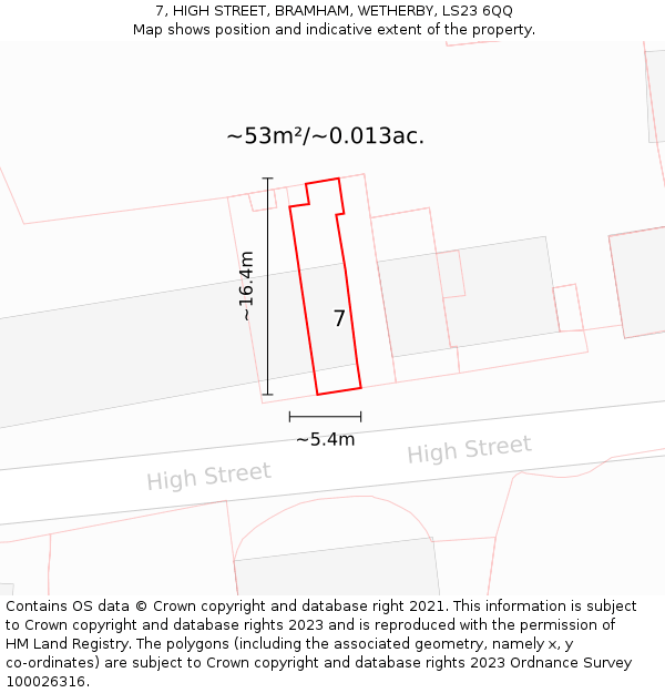 7, HIGH STREET, BRAMHAM, WETHERBY, LS23 6QQ: Plot and title map