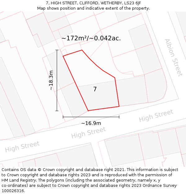7, HIGH STREET, CLIFFORD, WETHERBY, LS23 6JF: Plot and title map