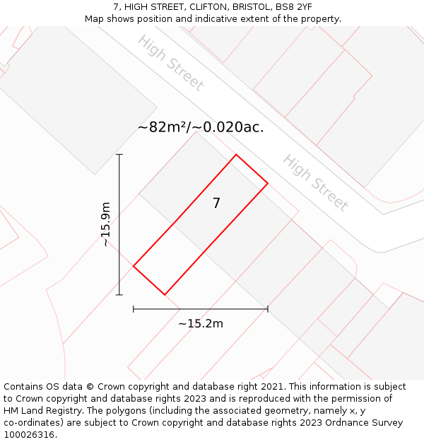 7, HIGH STREET, CLIFTON, BRISTOL, BS8 2YF: Plot and title map