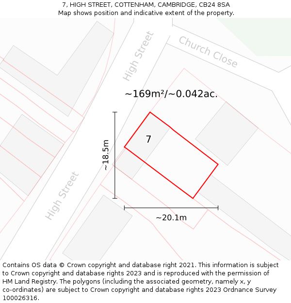 7, HIGH STREET, COTTENHAM, CAMBRIDGE, CB24 8SA: Plot and title map