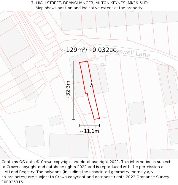 7, HIGH STREET, DEANSHANGER, MILTON KEYNES, MK19 6HD: Plot and title map
