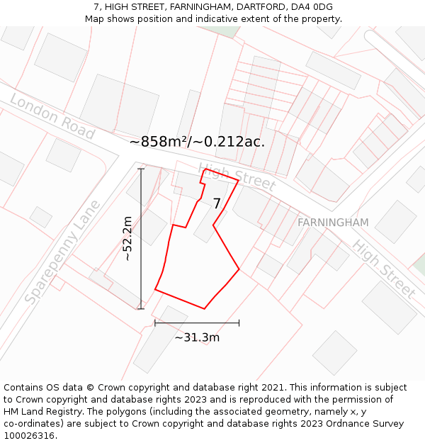 7, HIGH STREET, FARNINGHAM, DARTFORD, DA4 0DG: Plot and title map