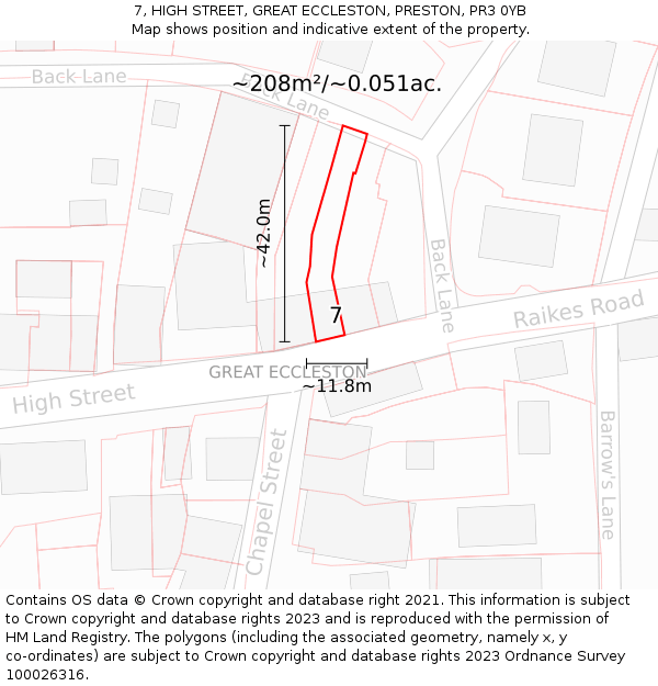 7, HIGH STREET, GREAT ECCLESTON, PRESTON, PR3 0YB: Plot and title map