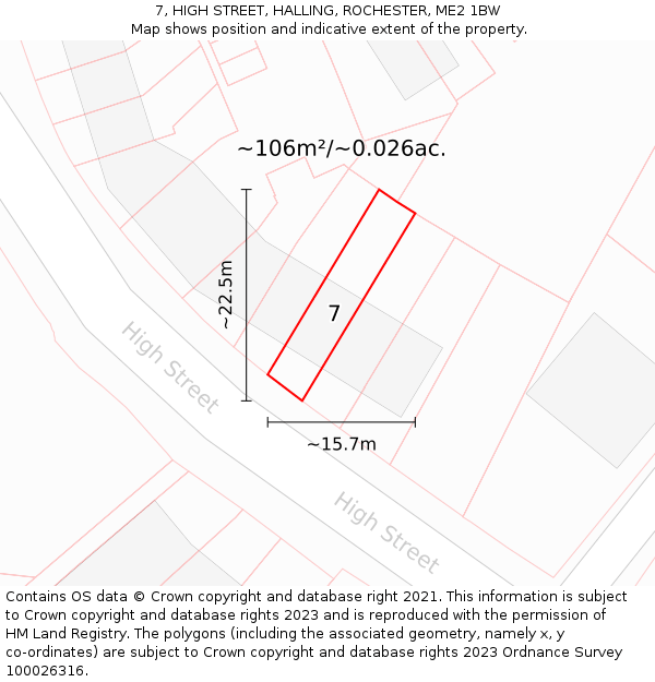 7, HIGH STREET, HALLING, ROCHESTER, ME2 1BW: Plot and title map