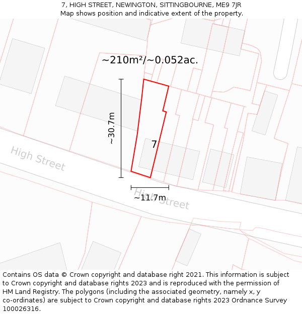 7, HIGH STREET, NEWINGTON, SITTINGBOURNE, ME9 7JR: Plot and title map