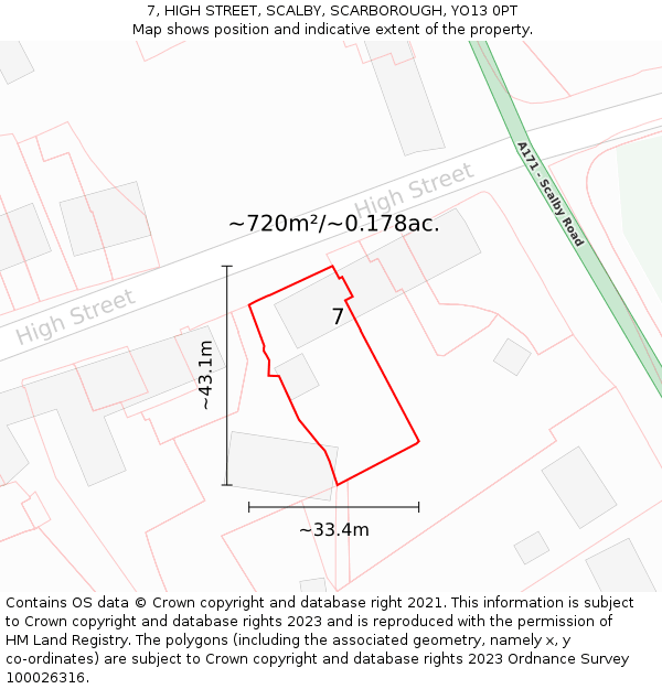 7, HIGH STREET, SCALBY, SCARBOROUGH, YO13 0PT: Plot and title map