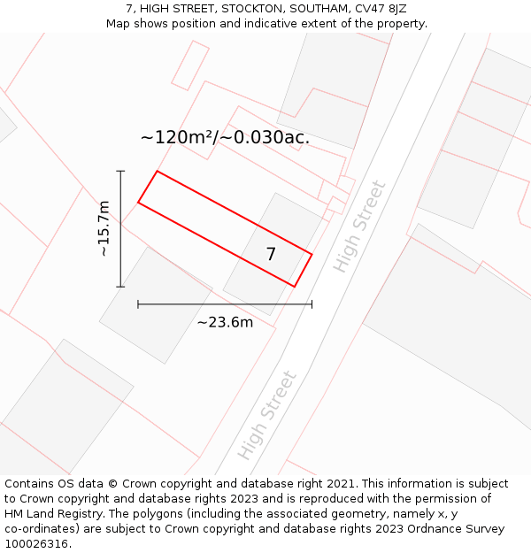 7, HIGH STREET, STOCKTON, SOUTHAM, CV47 8JZ: Plot and title map