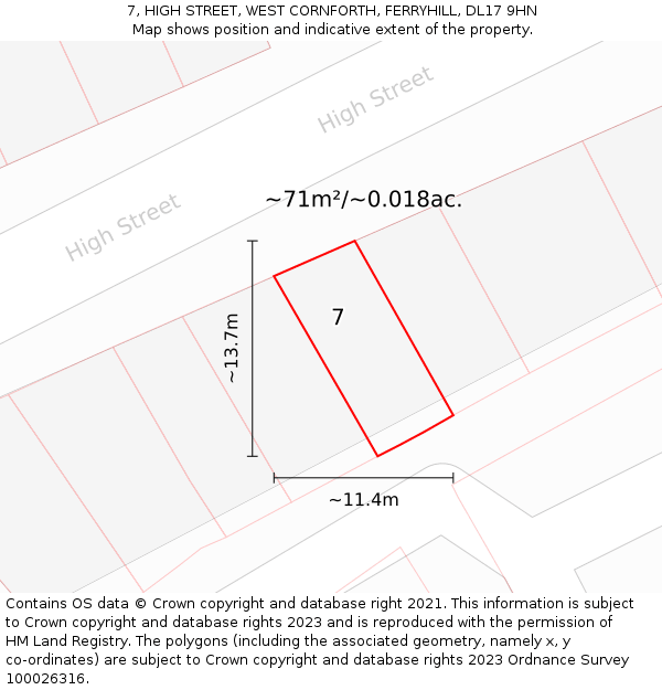 7, HIGH STREET, WEST CORNFORTH, FERRYHILL, DL17 9HN: Plot and title map