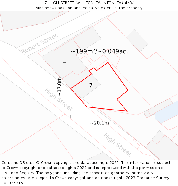 7, HIGH STREET, WILLITON, TAUNTON, TA4 4NW: Plot and title map