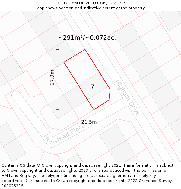 7, HIGHAM DRIVE, LUTON, LU2 9SP: Plot and title map