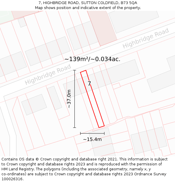 7, HIGHBRIDGE ROAD, SUTTON COLDFIELD, B73 5QA: Plot and title map