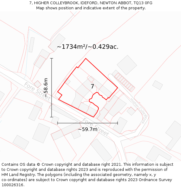 7, HIGHER COLLEYBROOK, IDEFORD, NEWTON ABBOT, TQ13 0FG: Plot and title map