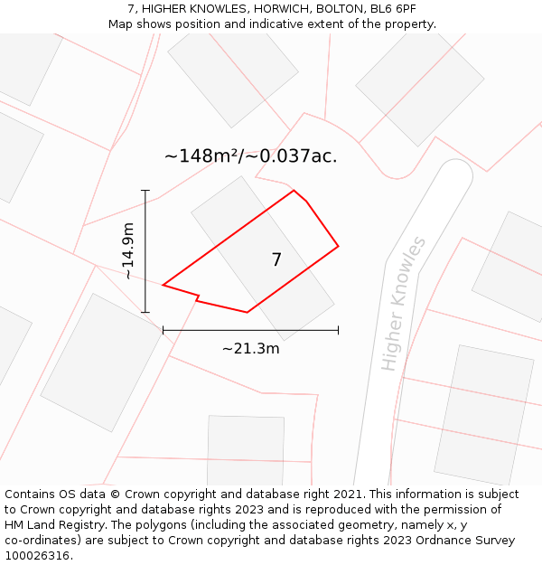 7, HIGHER KNOWLES, HORWICH, BOLTON, BL6 6PF: Plot and title map