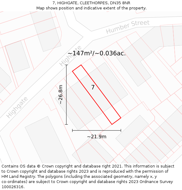 7, HIGHGATE, CLEETHORPES, DN35 8NR: Plot and title map