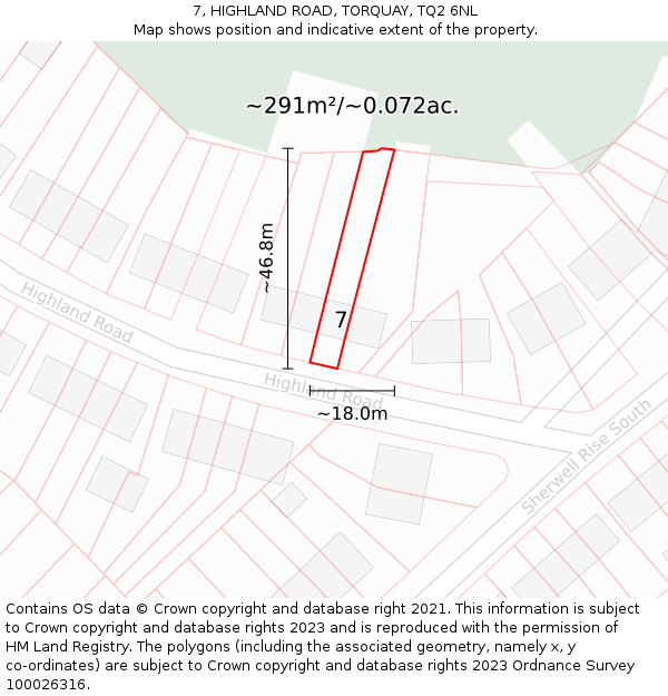 7, HIGHLAND ROAD, TORQUAY, TQ2 6NL: Plot and title map