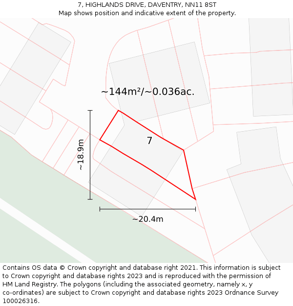 7, HIGHLANDS DRIVE, DAVENTRY, NN11 8ST: Plot and title map