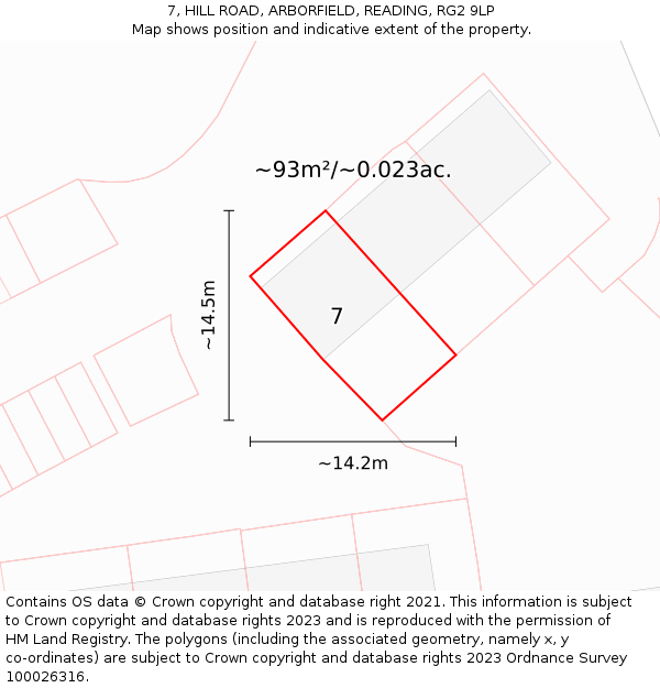 7, HILL ROAD, ARBORFIELD, READING, RG2 9LP: Plot and title map