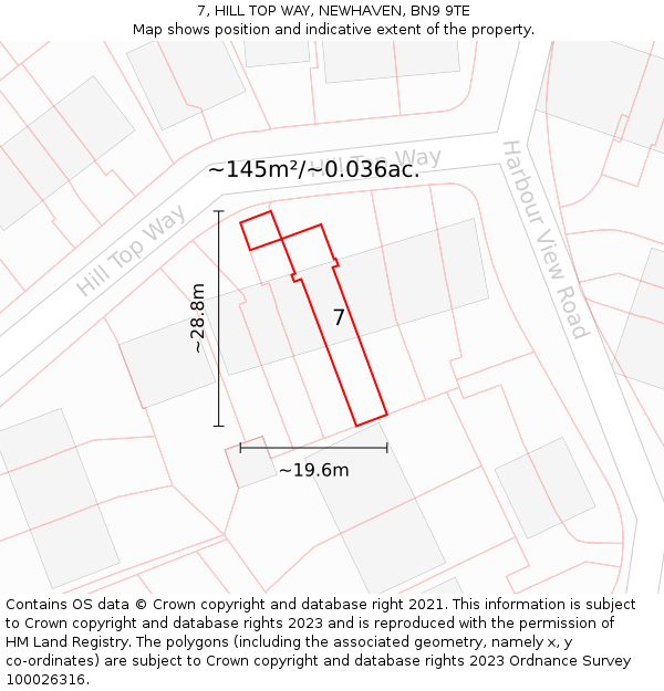7, HILL TOP WAY, NEWHAVEN, BN9 9TE: Plot and title map