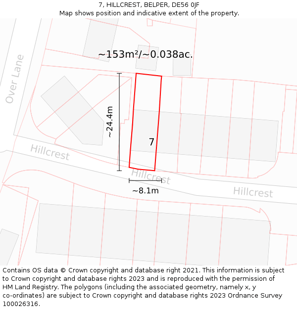 7, HILLCREST, BELPER, DE56 0JF: Plot and title map